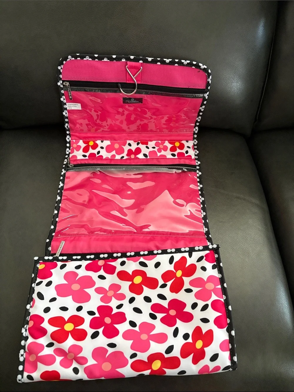 Hanging Travel Organizer with Pink & Red Floral Print